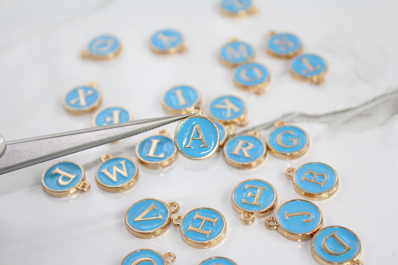 Load image into Gallery viewer, Blue Enamel Letter Charm - Stainless Steel
