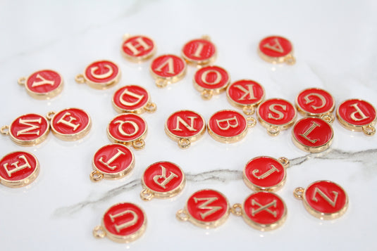 Red Enamel Letter Charm - Stainless Steel