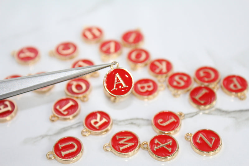 Load image into Gallery viewer, Red Enamel Letter Charm - Stainless Steel
