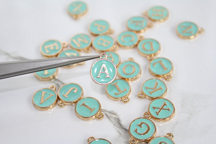 Turquoise Enamel Letter Charm - Stainless Steel