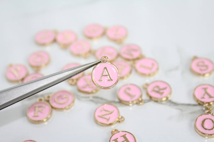 Baby Pink Enamel Letter Charm - Stainless Steel