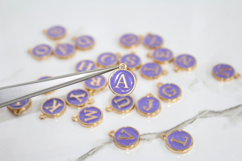 Load image into Gallery viewer, Purple Enamel Letter Charm - Stainless Steel
