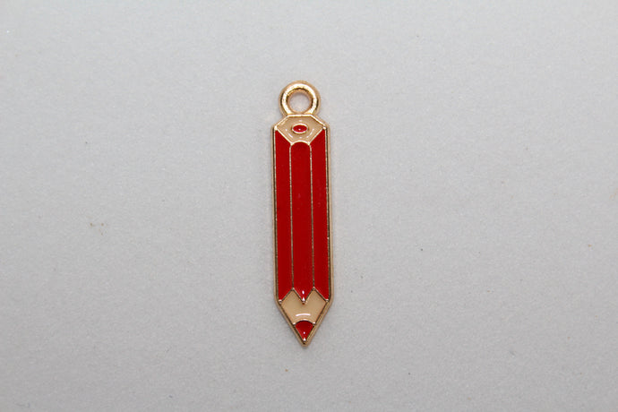 Red Pencil Charm - Gold Plated