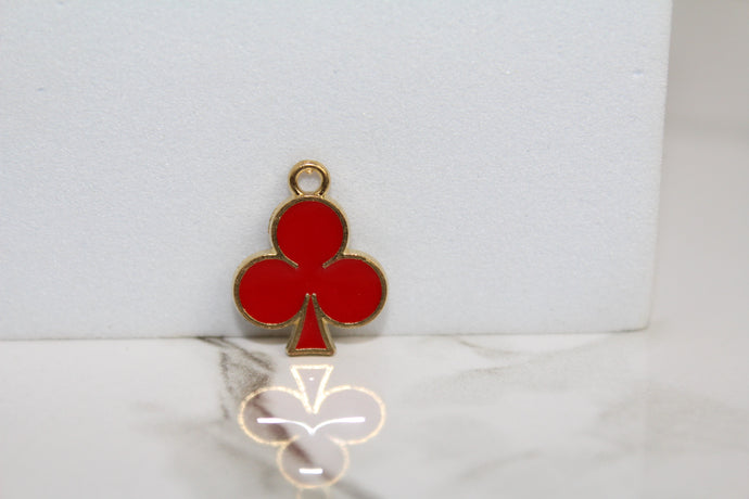 Red Clubs Poker Charm - Gold Plated