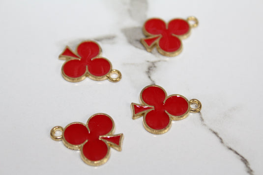 Red Clubs Poker Charm - Gold Plated