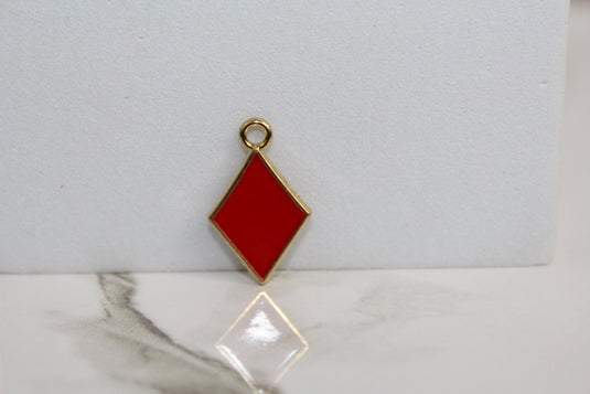 Red Diamonds Poker Charm - Gold Plated