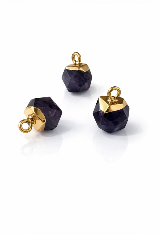 Dark Purple Gemstone Charm - Gold Plated