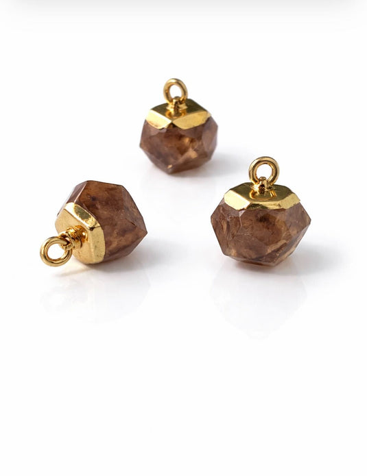 Brown Gemstone Charm - Gold Plated