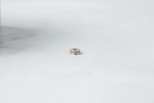 Cubic Zirconia Roundel Spacer Bead - Sterling Silver