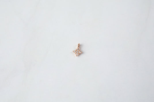 4mm Sterling Silver Rose 4 Point Star Charm with Cubic Zirconia