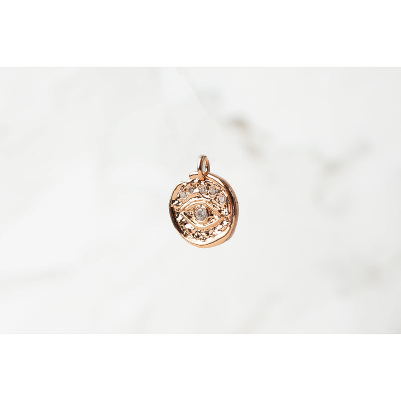 Load image into Gallery viewer, Rose Gold  Rose Color  Rose  Gold Filled  eye pendant  eye  cubic zirconia  charm

