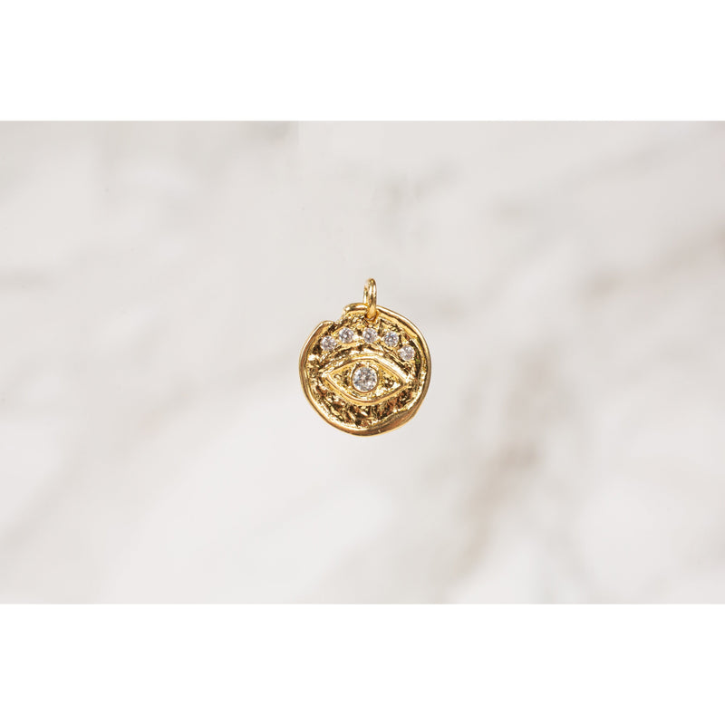 Load image into Gallery viewer, Yellow Gold Plating  Sterling Silver  Plated  eye pendant  eye  cubic zirconia  charm
