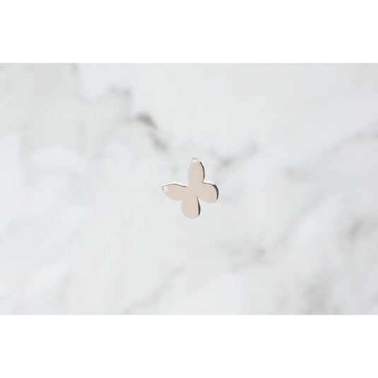 14K Gold White 10x9mm Flat Butterfly Charm