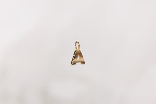 14K Gold Thick Block Style Letter Charm with Fixed Jump Ring - A