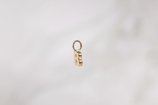 14K Gold Thick Block Style Letter Charm with Fixed Jump Ring - B