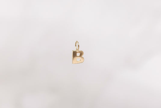14K Gold Thick Block Style Letter Charm with Fixed Jump Ring - B