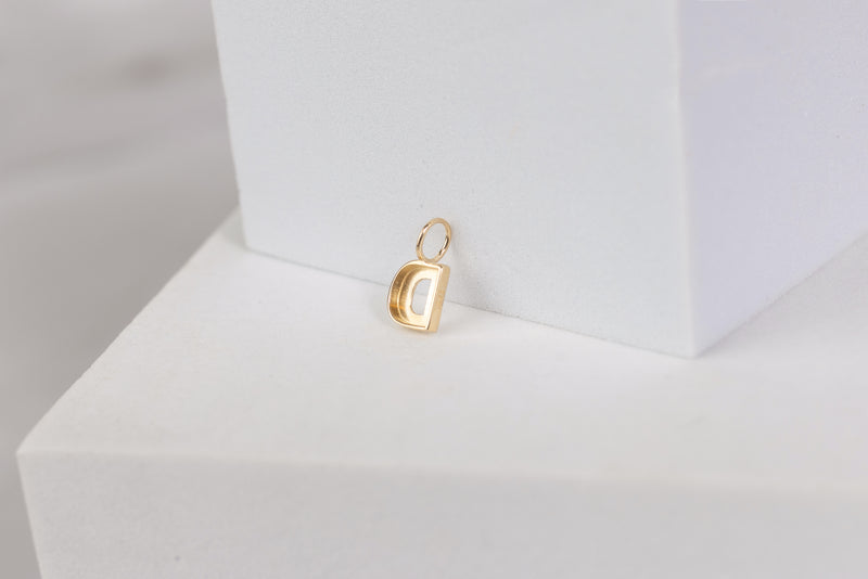 Load image into Gallery viewer, 14K Gold Thick Block Style Letter Charm with Fixed Jump Ring - D
