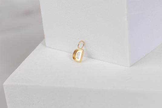 14K Gold Thick Block Style Letter Charm with Fixed Jump Ring - D