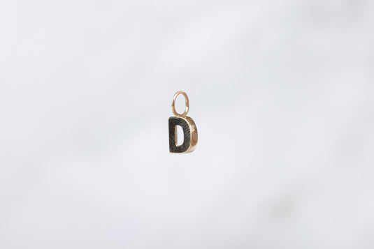 14K Gold Thick Block Style Letter Charm with Fixed Jump Ring - D