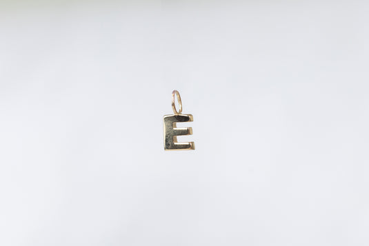 14K Gold Thick Block Style Letter Charm with Fixed Jump Ring - E
