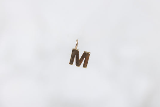 14K Gold Thick Block Style Letter Charm with Fixed Jump Ring - M