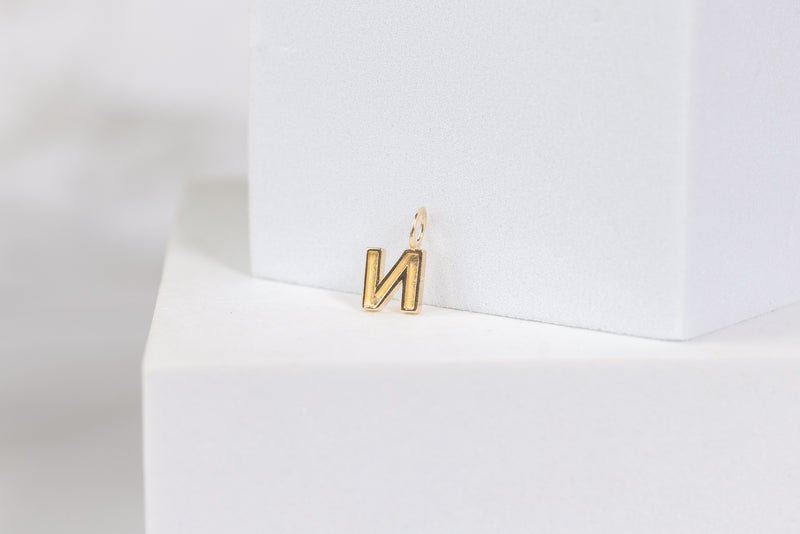 Load image into Gallery viewer, 14K Gold Thick Block Style Letter Charm with Fixed Jump Ring - N
