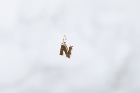 14K Gold Thick Block Style Letter Charm with Fixed Jump Ring - N