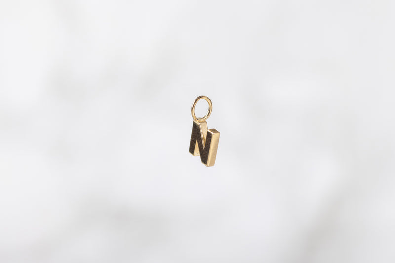 Load image into Gallery viewer, 14K Gold Thick Block Style Letter Charm with Fixed Jump Ring - N
