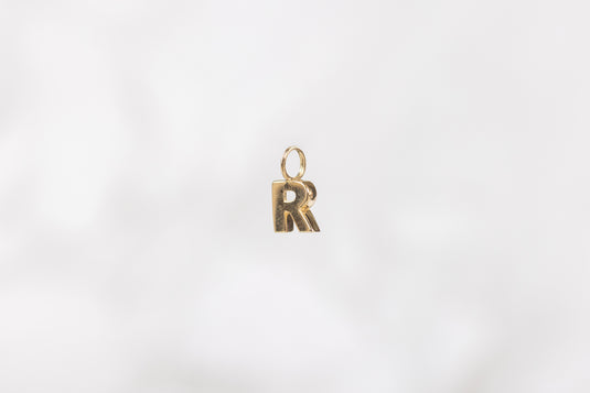 14K Gold Thick Block Style Letter Charm with Fixed Jump Ring - R