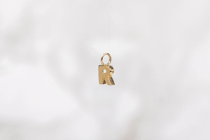 Load image into Gallery viewer, 14K Gold Thick Block Style Letter Charm with Fixed Jump Ring - R
