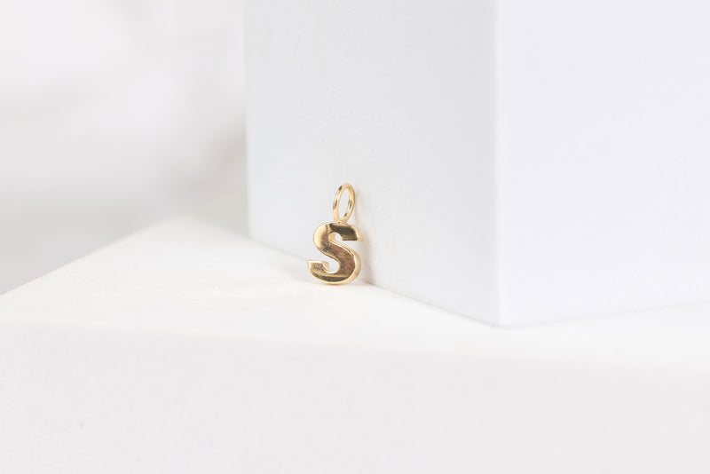 Load image into Gallery viewer, 14K Gold Thick Block Style Letter Charm with Fixed Jump Ring - S
