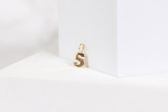 14K Gold Thick Block Style Letter Charm with Fixed Jump Ring - S