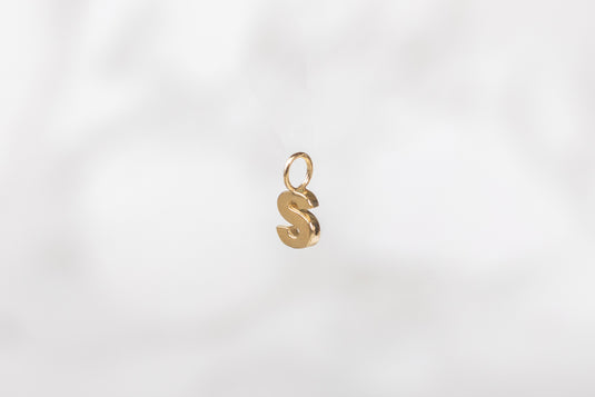 14K Gold Thick Block Style Letter Charm with Fixed Jump Ring - S