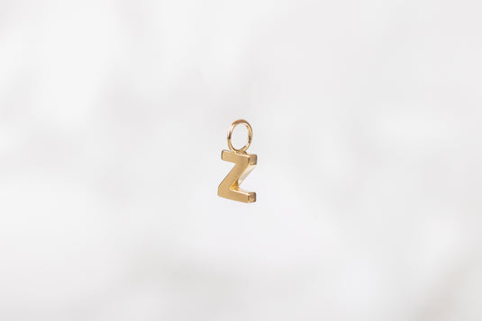 14K Gold Thick Block Style Letter Charm with Fixed Jump Ring - Z