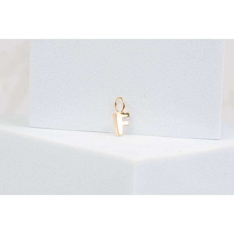 Load image into Gallery viewer, 14K Gold Thick Block Style Letter Charm with Fixed Jump Ring - F
