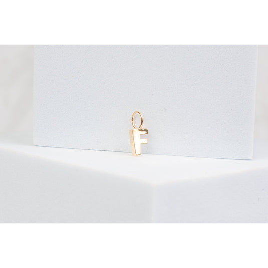 14K Gold Thick Block Style Letter Charm with Fixed Jump Ring - F