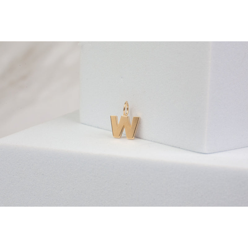 Load image into Gallery viewer, Yellow Gold  Letter W  charm  14k Gold
