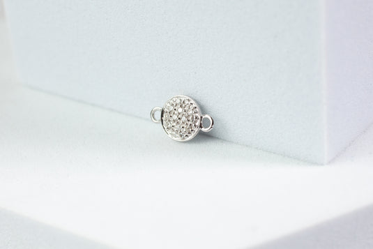 Diamond Circle Disc Connector - 14K Solid Gold (White)