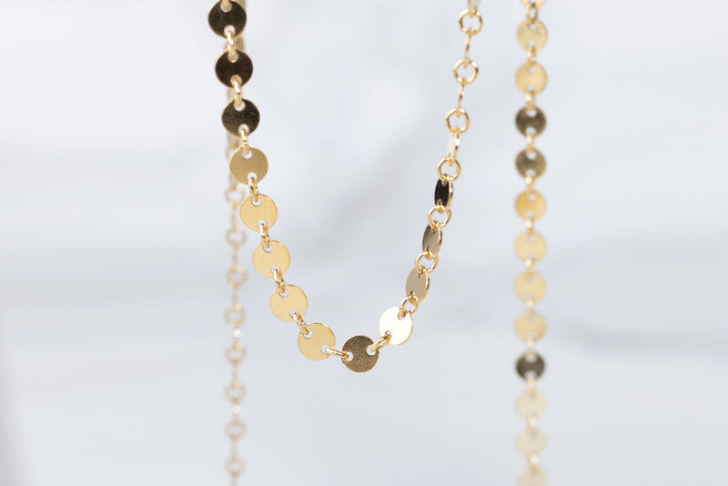 Load image into Gallery viewer, Yellow Gold  Round  Gold Filled  Gold  disc  circle  cable chain  cable
