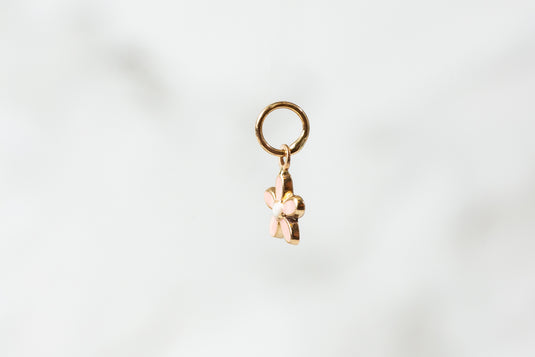 Cherry Blossom Enamel Charm - 14K Solid Gold (Yellow)