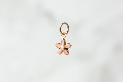 Cherry Blossom Enamel Charm - 14K Solid Gold (Yellow)