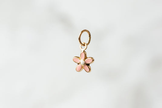 Cherry Blossom Enamel Charm - 14K Solid Gold (Yellow)