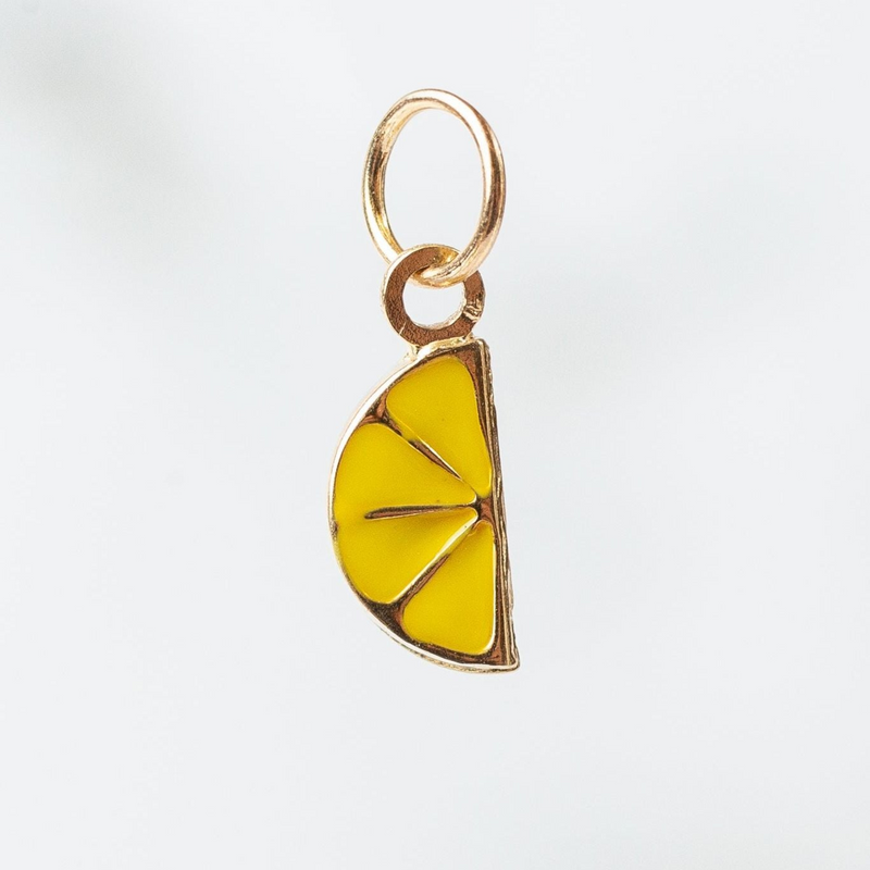 Load image into Gallery viewer, Lemon Slice Enamel Charm - 14K Solid Gold (Yellow)
