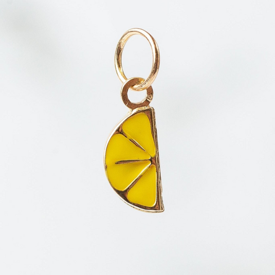 Lemon Slice Enamel Charm - 14K Solid Gold (Yellow)