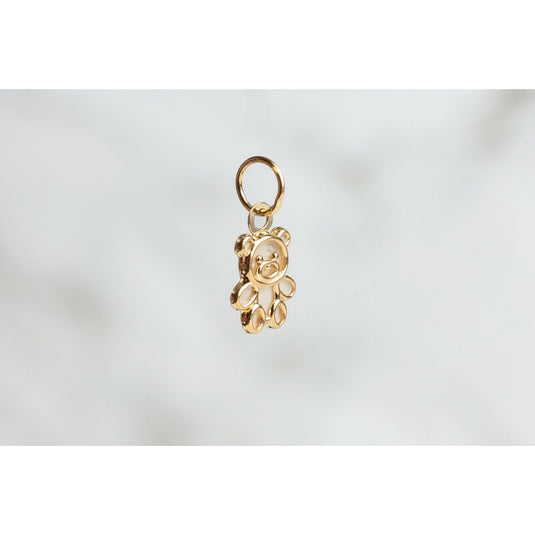 Mother of Pearl Teddy Bear Charm - 14k Gold