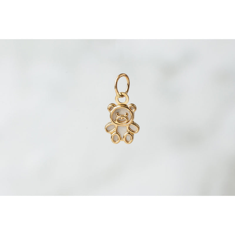 Load image into Gallery viewer, Mother of Pearl Teddy Bear Charm - 14k Gold
