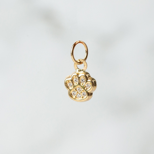 CZ Paw Charm - 14K Solid Gold (Yellow)