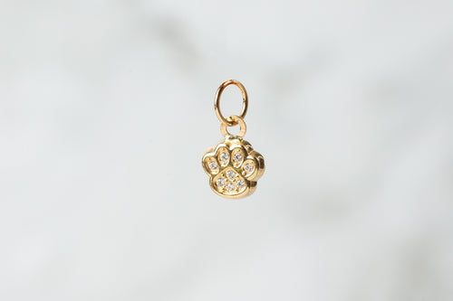 CZ Paw Charm - 14K Solid Gold (Yellow)