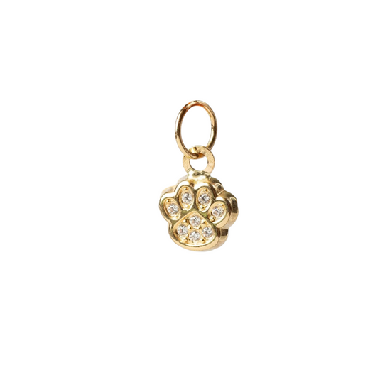 CZ Paw Charm - 14K Solid Gold (Yellow)