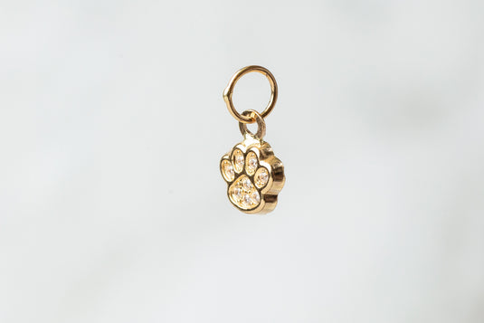 CZ Paw Charm - 14K Solid Gold (Yellow)